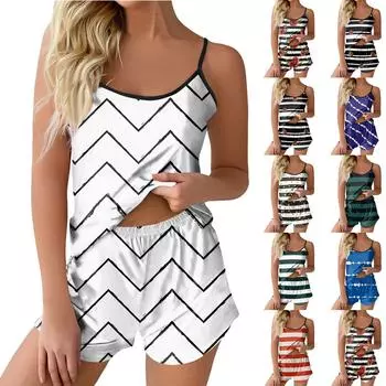 Пижамные комплекты для женщин, мягкие комплекты домашней одежды из двух предметов, топы без рукавов, шорты, одинаковые пижамы, одежда для сна L армия зеленый