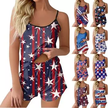 Пижамные комплекты для женщин, мягкие комплекты домашней одежды из двух предметов, топы без рукавов, шорты, одинаковые пижамы, одежда для сна L чёрный