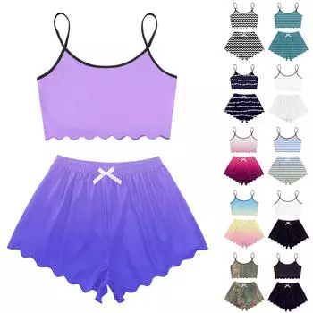 Пижамные комплекты для женщин, мягкие комплекты домашней одежды из двух предметов, топы без рукавов, шорты, одинаковые пижамы, одежда для сна L армия зеленый