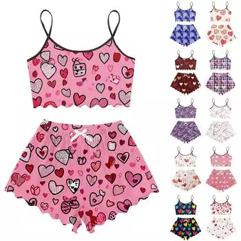 Пижамные комплекты для женщин, мягкие комплекты домашней одежды из двух предметов, топы без рукавов, шорты, одинаковые пижамы, одежда для сна L синий