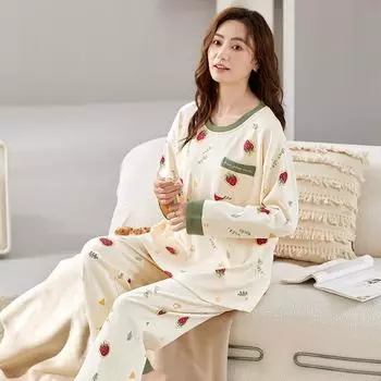 Пижамные комплекты для женщин Strawberry, осень-зима, длинные рукава, длинные штаны, милая пижама, кавайная пижама, мягкая пижама, уютная пижама для девочек M