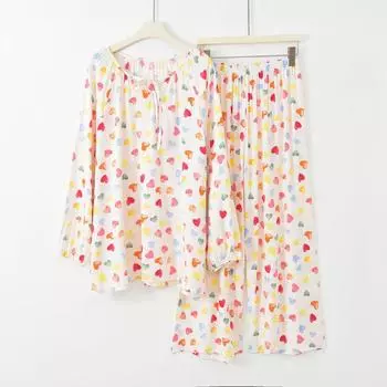 Пижамные комплекты из шелкового поплина в китайском стиле, с цветочным принтом, домашняя одежда, костюм из 2 предметов, топ с длинным рукавом и брюки широкого кроя, простая удобная одежда для отдыха L