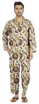 Пижамные комплекты с принтом Inkmeso для мужчин Классическая одежда для сна на пуговицах из легкого хлопка 3X-Large бежевый