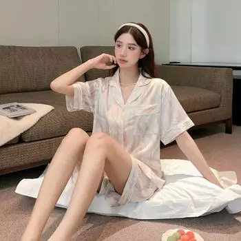 Пижамные комплекты с принтом из искусственного пятна, женские пижамные комплекты с коротким рукавом, летний комплект из 2 предметов, ночная одежда, спальный костюм M