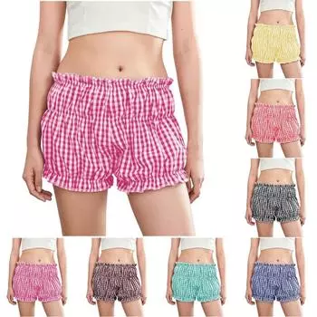 Пижамные шорты, женские милые мешковатые стильные эластичные трусы-боксеры в клетку, сексуальные повседневные летние пижамы L чёрный