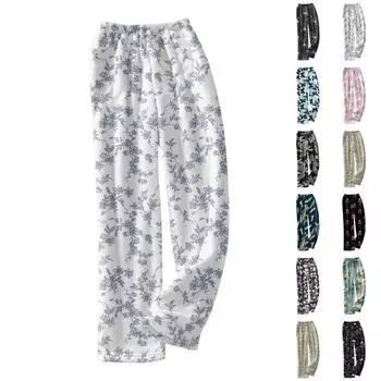 Пижамные штаны для мужчин и женщин с принтом, мягкие, удобные, повседневные, домашние штаны, зимние L чёрный