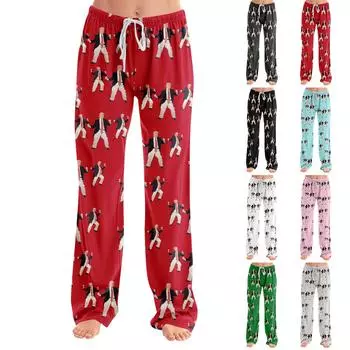 Пижамные штаны для взрослых, одежда для сна, повседневные брюки с эластичной резинкой на талии, удобные прямые свободные брюки для йоги M