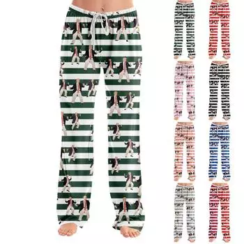 Пижамные штаны для взрослых, одежда для сна, повседневные брюки с эластичной резинкой на талии, удобные прямые свободные брюки для йоги L