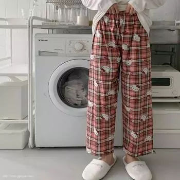 Пижамные штаны Hello Kitty Check, домашняя одежда, популярный персонаж в Корее