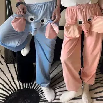 Пижамные штаны с рисунком слона, широкие штаны, дизайн для женщин и мужчин, для отдыха M синий