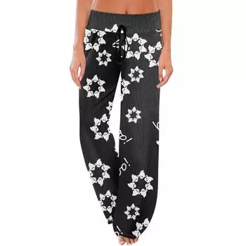 Пижамные штаны в стиле аниме, повседневные брюки с эластичной резинкой на талии, удобные прямые свободные брюки для йоги L чёрный