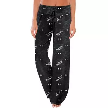 Пижамные штаны в стиле аниме, повседневные брюки с эластичной резинкой на талии, удобные прямые свободные брюки для йоги L чёрный