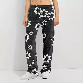 Пижамные штаны в стиле аниме, повседневные брюки с эластичной резинкой на талии, удобные прямые свободные брюки для йоги L чёрный