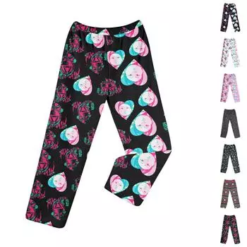 Пижамные штаны в стиле аниме, повседневные брюки с эластичной резинкой на талии, удобные прямые свободные брюки для йоги L