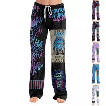 Пижамные штаны в стиле аниме, повседневные брюки с эластичной резинкой на талии, удобные прямые свободные брюки для йоги L розовый