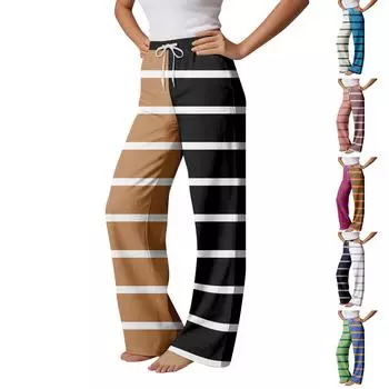 Пижамные штаны в стиле аниме, повседневные брюки с эластичной резинкой на талии, удобные прямые свободные брюки для йоги L чёрный