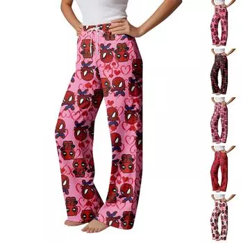 Пижамные штаны в стиле аниме, повседневные брюки с эластичной резинкой на талии, удобные прямые свободные брюки для йоги L розовый