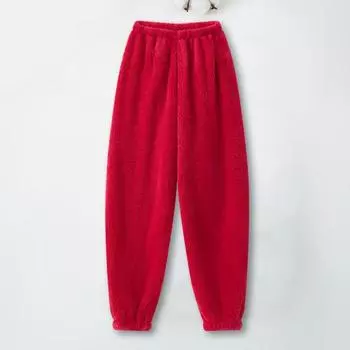 Пижамные штаны Yousheng Winter, толстые плюшевые, с эластичной резинкой на талии, свободные, сохраняющие тепло, облегающие ноги, унисекс, домашняя одежда, брюки, однотонные, для отдыха M темно-синий