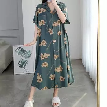 Пижамные юбки для женщин, летняя женская одежда большого размера, свободные тонкие пижамы длиной до колена с короткими рукавами для женщин M