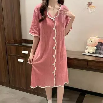 Пижамные юбки, женские летние кардиганы с короткими рукавами, пижамы, длинная домашняя одежда большого размера M