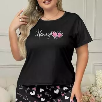 Пижамный комплект большого размера для девочек, летняя пижама, комплект с шортами на подтяжках, молочный шелковый пижамный комплект, домашняя одежда 1XL чёрный