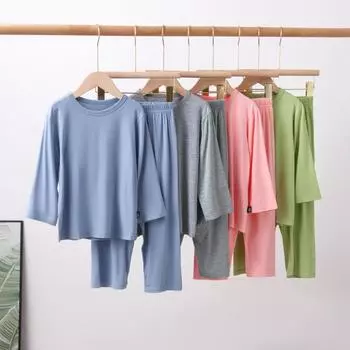 Пижамный комплект для детей, весенне-летний тонкий повседневный комплект с длинными рукавами и круглым вырезом, детская одежда для сна, хлопковая домашняя одежда для мальчиков и девочек 100cm зелёный