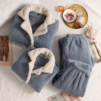 Пижамный комплект для пары, осенне-зимняя пижама из кораллового бархата, фланель, кашемир, мужская домашняя одежда, женская свободная повседневная пижама M