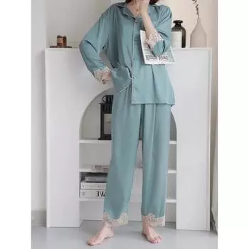 Пижамный комплект для женщин, одежда для сна, рубашка, брюки, повседневная пижама, одежда для отдыха, весна-лето, новая домашняя одежда, ночная одежда M