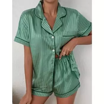 Пижамный комплект для женщин, полосатая сексуальная домашняя одежда, весна-лето, принтованный кардиган, шорты с коротким рукавом, романтическая женская ночная одежда S