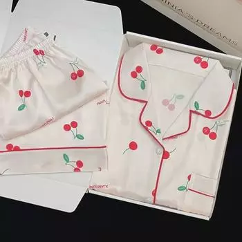 Пижамный комплект для женщин с принтом «Вишня» весна/лето — топ с короткими рукавами и шорты, милая и стильная домашняя одежда 2XL [suggested 65-73 kg]