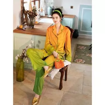 Пижамный комплект для женщин весна-осень новый высококачественный приятный для кожи Ice Silk домашняя одежда для верхней одежды S