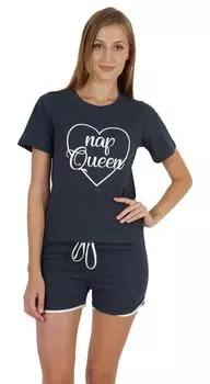 Пижамный комплект Inkmeso для сна, женские шорты для сна с принтом королевы, одежда для отдыха Small темно-серого