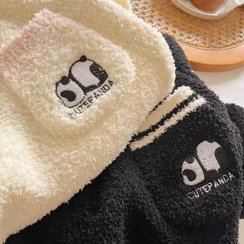 Пижамный комплект из 2 предметов с длинным рукавом и V-образным вырезом, осенне-зимняя плюшевая пижама для женщин, плотная фланелевая одежда для дома, одежда для отдыха One Size