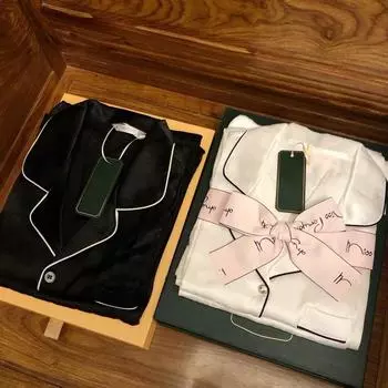 Пижамный комплект из 2 предметов, весна-лето, пижама с длинными рукавами, искусственный шелк, пижама с буквенным принтом, повседневный атласный пижамный комплект для пар M