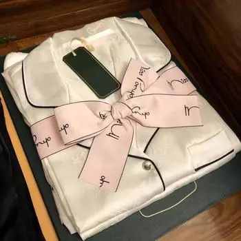 Пижамный комплект из 2 предметов, весна-лето, пижама с длинными рукавами, искусственный шелк, пижама с буквенным принтом, повседневный атласный пижамный комплект для пар L