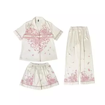 Пижамный комплект из 3 предметов из женская пижама Ice Silk с коротким рукавом, розовая бабочка M