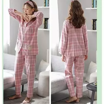 Пижамный комплект из чистого хлопка для женщин, новая зимняя одежда с длинными рукавами, весна-осень и лето, тонкая домашняя одежда больших размеров для девочек, домашняя одежда M