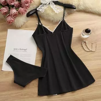 Пижамный комплект из чистого хлопка с подвязками и трусиками, милая кружевная пижама с секущимися концами, сексуальное эротическое нижнее белье S