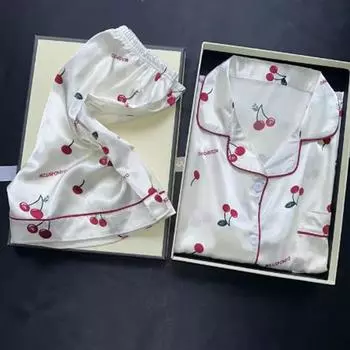 Пижамный комплект из двух предметов с вишневым принтом, летние пижамы с искусственными пятнами, модная домашняя одежда, женские повседневные шорты и топ, пижамный комплект M вишня