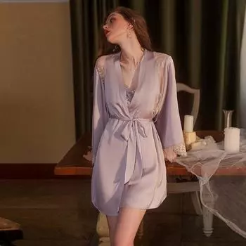 Пижамный комплект из французского однотонного кружевного атласа, плиссированная ночная рубашка с открытой спиной, сексуальная пижама для женщин, домашняя одежда M