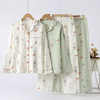 Пижамный комплект из хлопка, женские брюки с длинным рукавом, осенне-весенний комплект из 2 предметов с принтом животных, женская пижама, мягкая домашняя одежда M