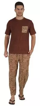 Пижамный комплект из хлопкового трикотажа с принтом Inkmeso, пижамный комплект для мужчин, свободная одежда для сна, мягкая, 2 предмета, пижама 3X-Large бежевый