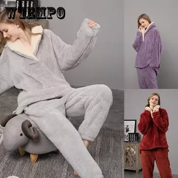 Пижамный комплект из кораллового флиса, женский осенне-зимний фланелевой костюм для сна, утепленная домашняя одежда для пар, пуловер с капюшоном и длинным рукавом, бархатная теплая пижама XXL серый