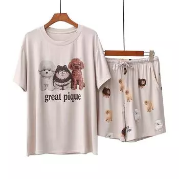 Пижамный комплект из модала с принтом в виде померанского мультяшного померанца - женские летние шорты свободного кроя с короткими рукавами для дома One Size (80-145 jin)