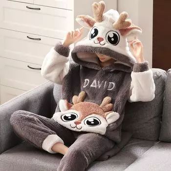 Пижамный комплект из плотной зимней фланели, домашняя одежда для женщин, теплая пижама, брюки, домашняя одежда для пар, брючный костюм S