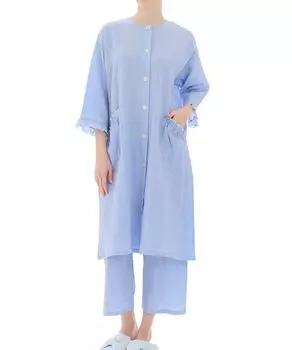 Пижамный комплект из вуали и полосатой пижамы Muji с синим [Narue] и платьем, женский синий