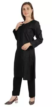 Пижамный комплект Moomaya Solid Kurta для женщин Этнический комплект с длинным рукавом из индийского делового хлопка 2XL бежевый