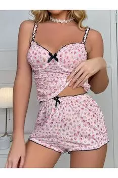 Пижамный комплект на косточках с цветочным принтом и шортами Bella Notte Pink - стильная и удобная одежда для сна для женщин