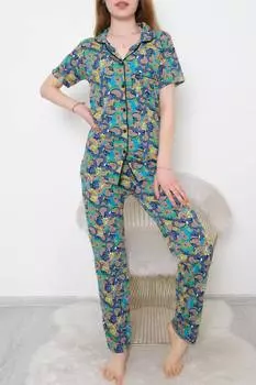 Пижамный комплект на пуговицах Зеленый с рисунком