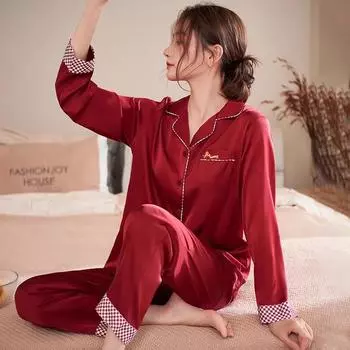 Пижамный комплект, одежда для сна с длинными рукавами, женская ночная рубашка на пуговицах, пижамные комплекты, свадебная одежда, брючная одежда для дома, женские пижамные костюмы M
